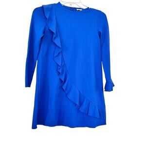 IL GUFO girls blue scuba assymetrical ruffle long sleeve dress size 10